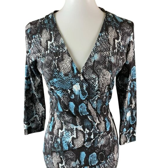 Felicity And Coco Snakeskin Print Wrap Dress Long Sleeve Blue Gray Small Career - Picture 2 of 4